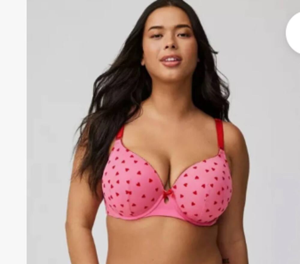 Torrid Perfect T-Shirt Bra in the Hearts Out Print Plus Size 42DDD Pink Red NEW